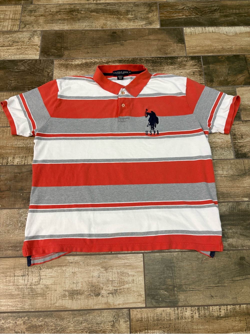 U.S. Polo Assn. Red, Gray & White Striped Kids Polo
